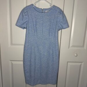 Calvin Klein Size 12 Cap Sleeve Tweed Sheath Dress Serene Blue Womens EUC Zip